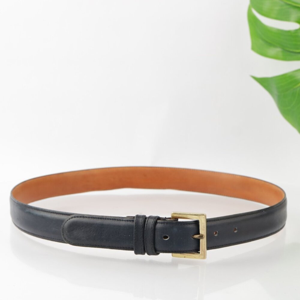 VTG Coach Mens Belt Size 36 Navy Blue Leather New York USA Gold Brass Buckle - Picture 13 of 14